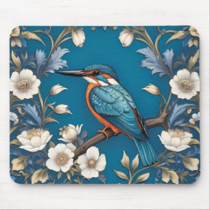 Tapis De Souris Élégant turquoise Kingfisher Bird Floral