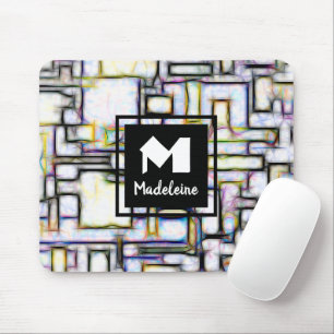 Tapis De Souris Elégant Vert Noir Moderne Carré Monogramme tendanc