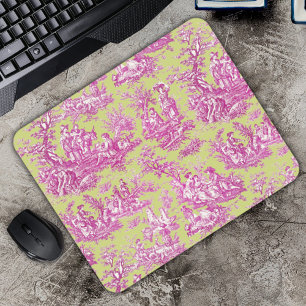 Tapis De Souris Élégant Vert Rose Romantique Toile de Jouy Françai