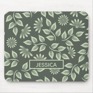 Tapis De Souris Élégant Vert Sauge Floral Vintage Personnalisé