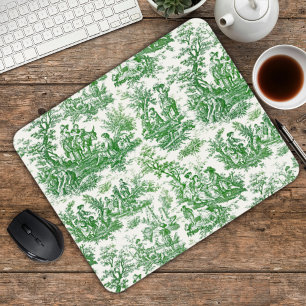 Tapis De Souris Élégant Vert Toile de Jouy de Style Campagnard Fra