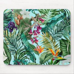 Tapis De Souris Elégant vert tropical feuille aqua motif