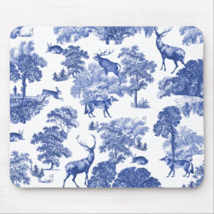 Tapis De Souris Elégant Vintage Blue Deer Fox Hare Country Toile