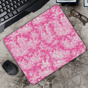 Tapis De Souris Élégant Vintage Rose Chaud Toile de Jouy Française