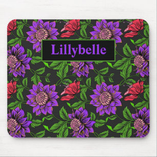 Tapis De Souris Élégant violet et Fleur rouge noir Arrière - plan