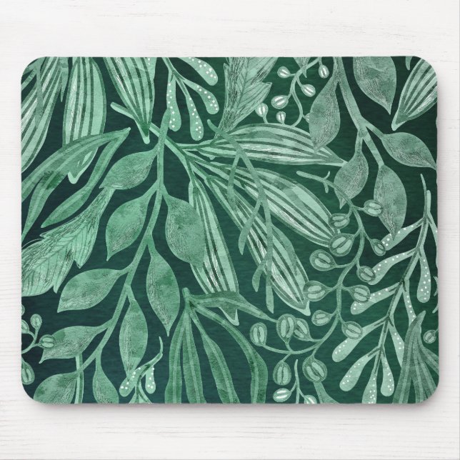 Tapis De Souris Elégante aquarelle Botanique Vert Feuille (Devant)