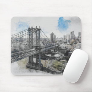 Tapis De Souris Elégante aquarelle Brooklyn Bridge NYC