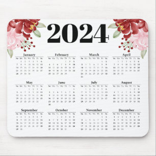 Tapis De Souris Elégante aquarelle florale blanche 2024 Calendrier