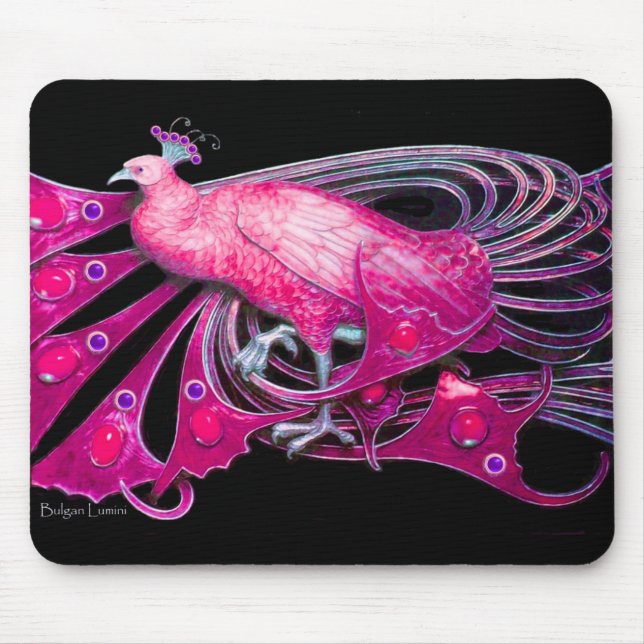 TAPIS DE SOURIS ÉLÉGANTE BIJOULE EN FUCHSIE ROSE NOIRE (Devant)