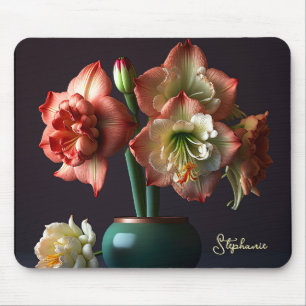 Tapis De Souris Élégante Fleur d'Amaryllis Blanc Orange