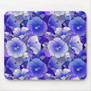 Tapis De Souris Elégante Fleur D'Hibiscus Bleu Et Blanc Tropical