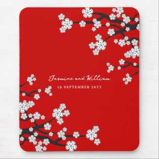 Tapis De Souris Elégante Fleurs de Fleur de Cerisier Blanc Sakura