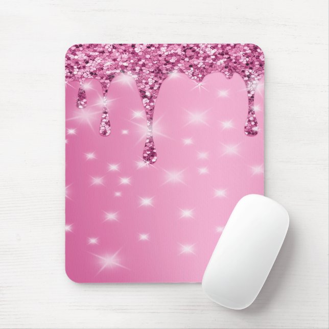 Tapis De Souris Élégante goutte de paillettes rose chaud (Avec souris)