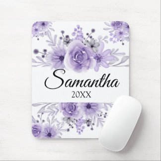 Tapis De Souris Elégante Lavande Purple Floral Aquarelle