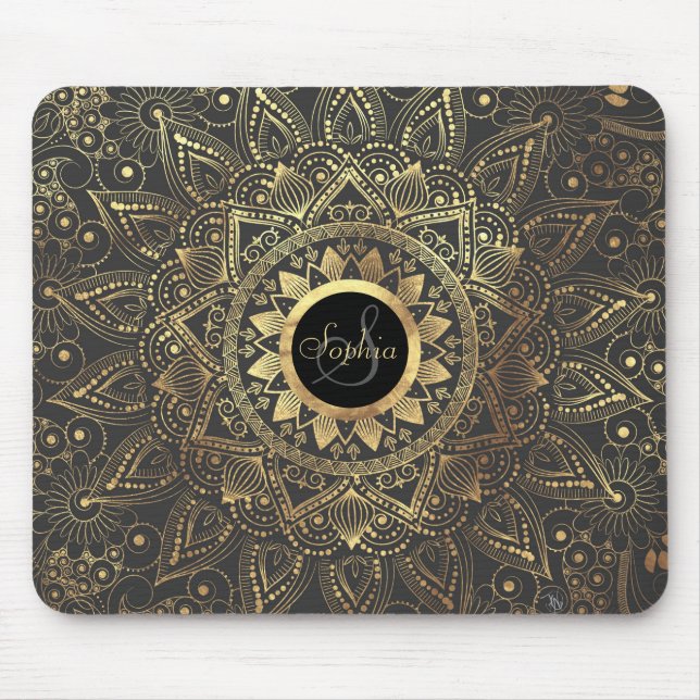 Tapis De Souris Elégante oeuvre de mandala en or (Devant)