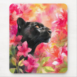 Tapis De Souris Élégante panthère noire florale sauvage florissant