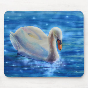Tapis De Souris Elégante peinture d'aquarelle de cygne blanc