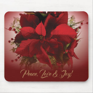 Tapis De Souris Elégante Poinsettia de Noël Rouge & Or