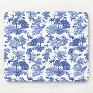 Tapis De Souris Elégante Toile de campagne Blue Deer Fox Vintage