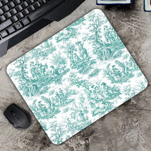 Tapis De Souris Élégante Toile de Jouy française vintage turquoise