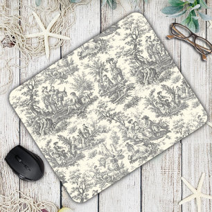 Tapis De Souris Élégante toile de Jouy noire de style country fran