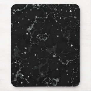 Tapis De Souris Élégantes étoiles en marbre noir argenté