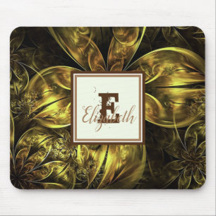 Tapis De Souris Élégantes fleurs dorées et monogramme