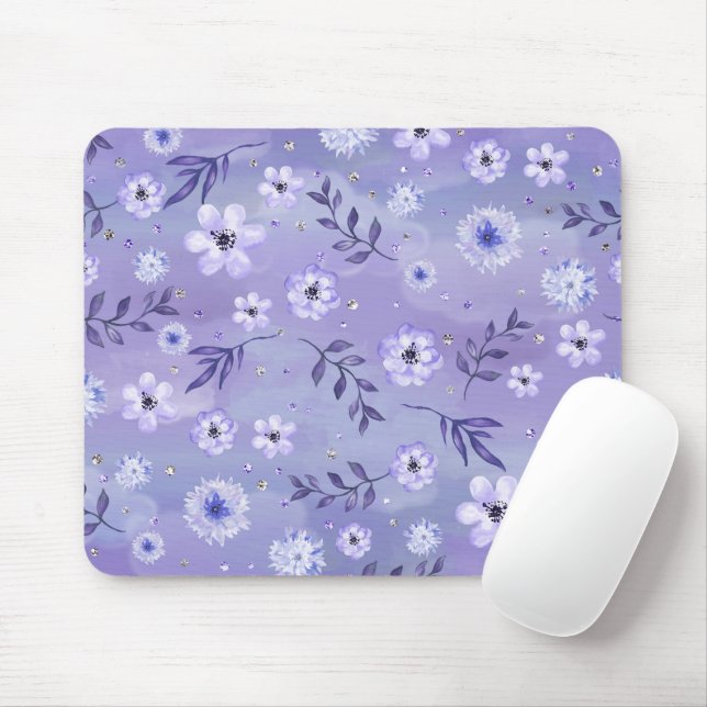Tapis De Souris Elégantes nuances de mauve florale Mousepad (Avec souris)