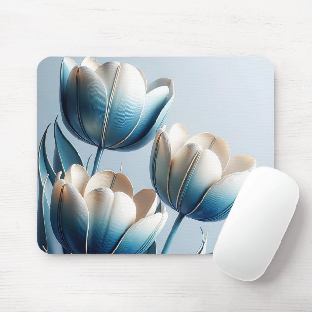 Tapis De Souris Élégantes tulipes bleues et blanches (Avec souris)
