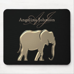 Tapis De Souris Élément moderne de monogramme éléphant feuille or 