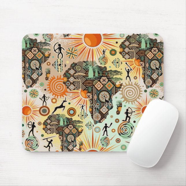 Tapis De Souris Éléments de motif décoratif tribal carte d'Afrique (Avec souris)