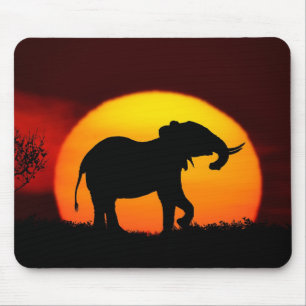 Tapis De Souris Eléphant africain au coucher du soleil