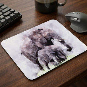 Tapis De Souris Eléphant africain avec aquarelle de veau