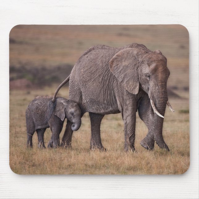Tapis De Souris Eléphant africain avec bébé (Devant)