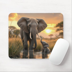 Tapis De Souris Eléphant africain avec son bébé