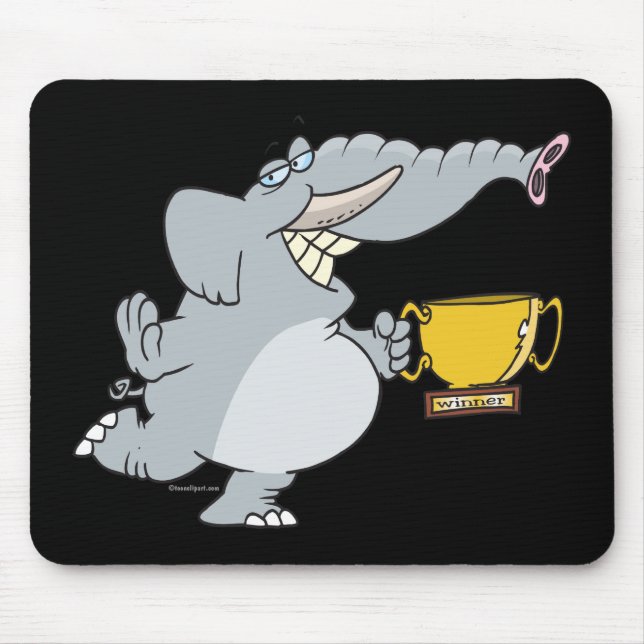 Tapis De Souris éléphant avec dessin animé trophée gagnant (Devant)