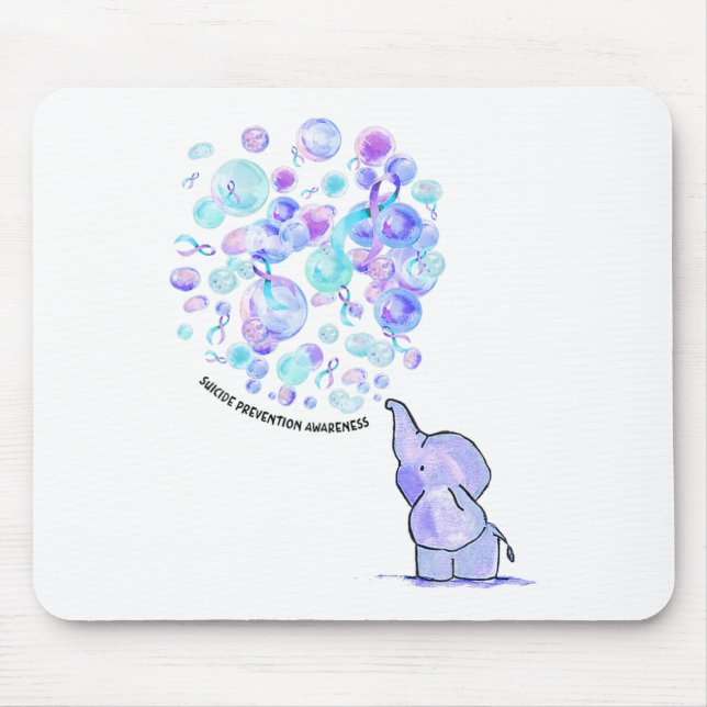Tapis De Souris Eléphant Bleu Violet Ballons Prévention du suicide (Devant)