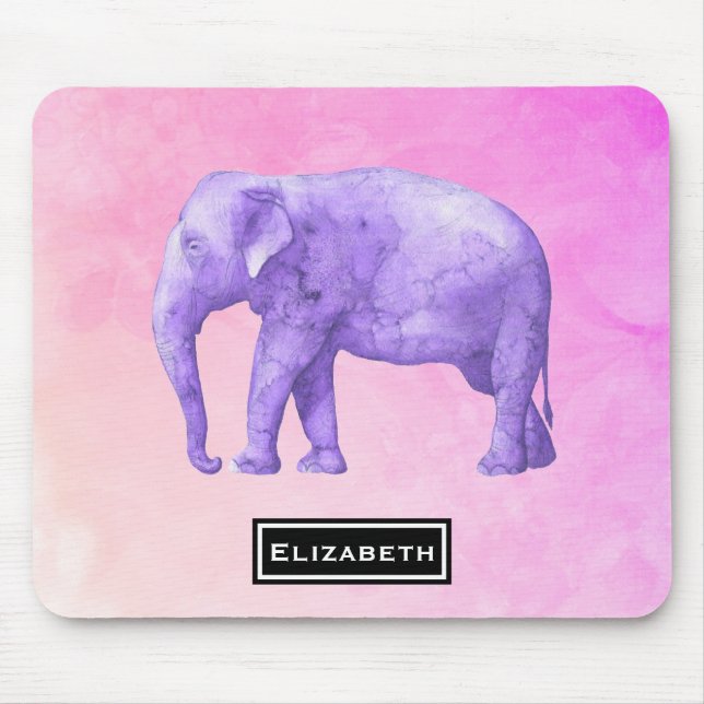 Tapis De Souris Eléphant d'aquarelle violet personnalisé (Devant)
