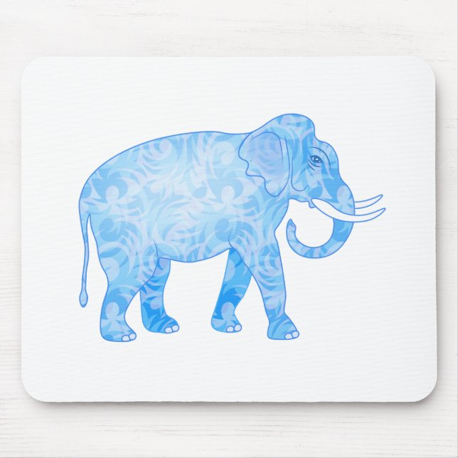 Tapis De Souris Éléphant d'Asie bleu avec le motif de fantaisie (Devant)