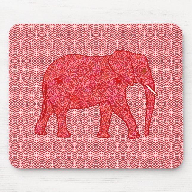 Tapis De Souris Eléphant de fleurs - rouge profond et corail (Devant)