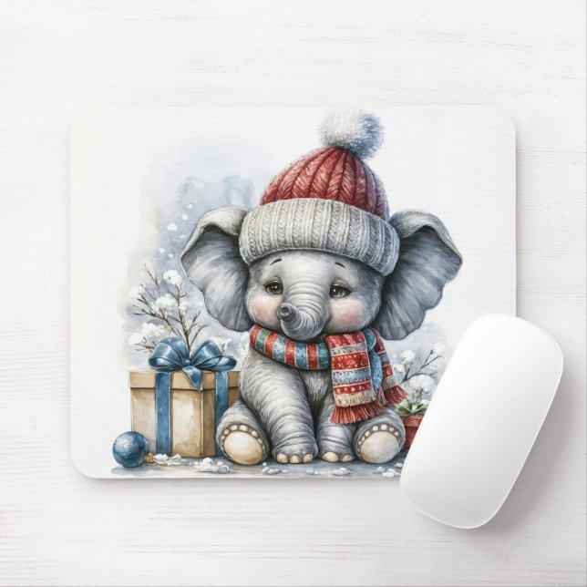 Tapis De Souris Elephant de Noël avec cadeaux (Avec souris)
