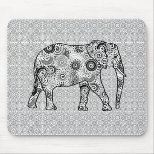 Tapis De Souris Éléphant de remous de fractale - gris, noir et