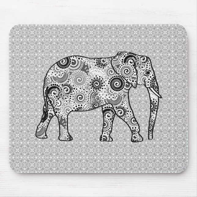Tapis De Souris Éléphant de remous de fractale - gris, noir et (Devant)