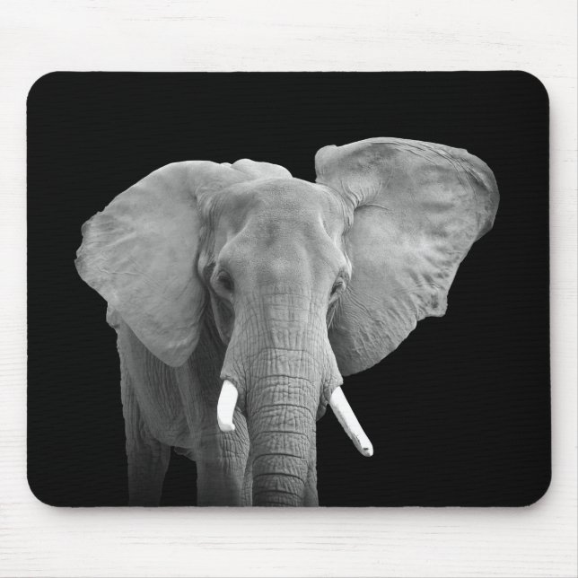 Tapis De Souris Eléphant en noir et blanc (Devant)