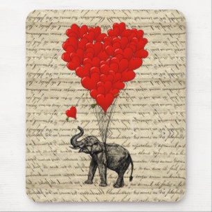 Tapis De Souris Éléphant et ballons en forme de coeur