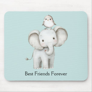 Tapis De Souris Éléphant et Oiseau Meilleurs Amis Menthe