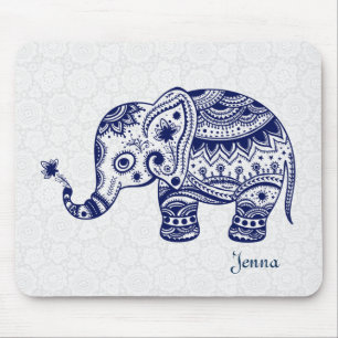Tapis De Souris Eléphant floral mignon en bleu marine