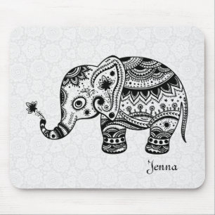 Tapis De Souris Eléphant floral mou en noir