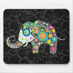 Tapis De Souris Eléphant floral rétro coloré