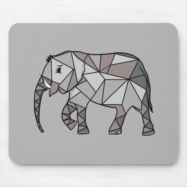 Tapis De Souris éléphant géométrique, gris évêque 2 (Devant)